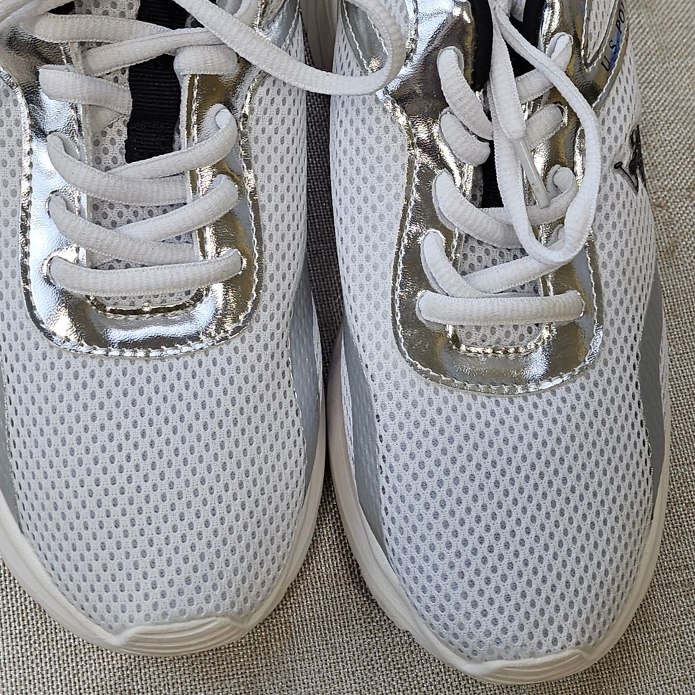 US Polo Assn White Silver Metallic Mesh Sneakers Athletic NW11786 Womens 6.5M - Picture 10 of 10